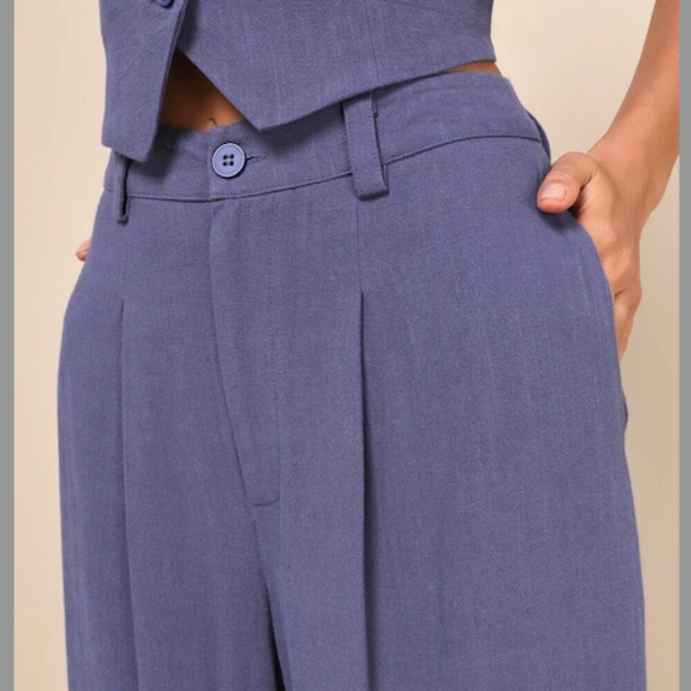 NWT Suits You Perfectly Dark Blue Linen Wide-Leg Pants SMALL - Picture 4 of 4